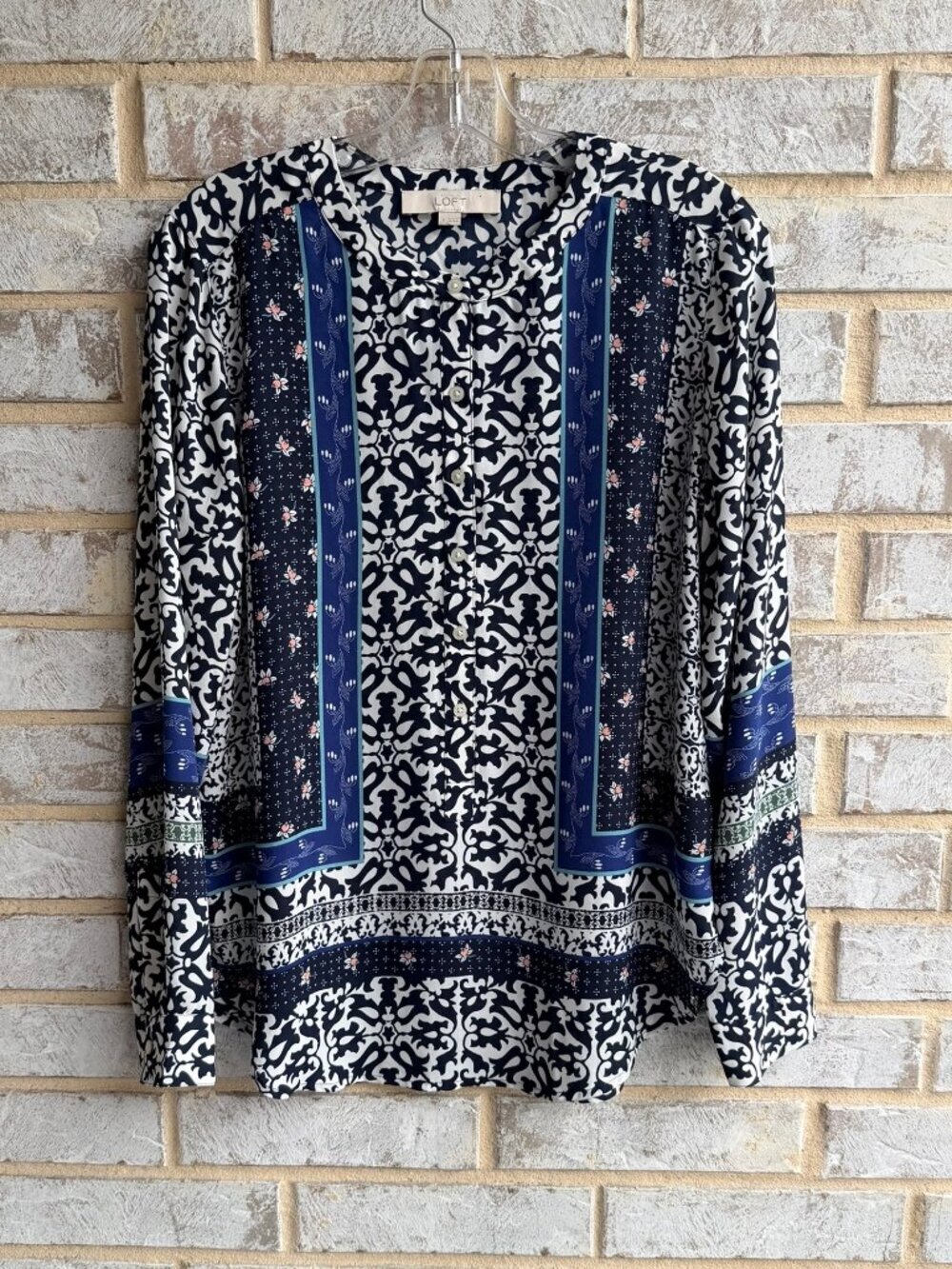 LOFT Long Sleeve Round Neck Button Front / Pullover Tunic Blouse Women's Size S